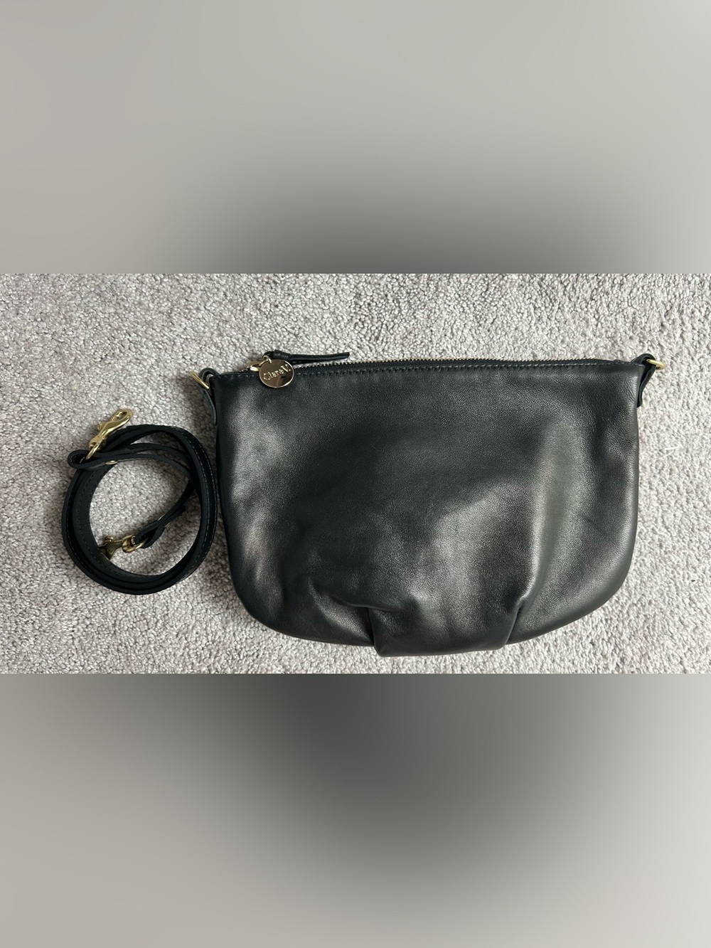 Clare V. Petite Moyen Messenger in Black Nappa Leather